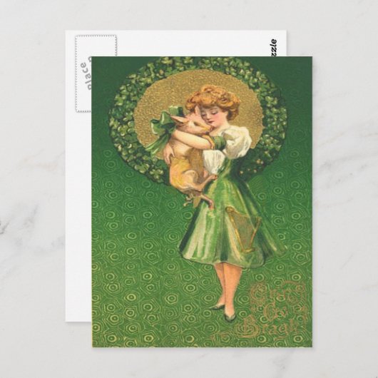 Pig Maiden Shamrock St Patrick's Day Kaart (Voorkant / Achterkant)
