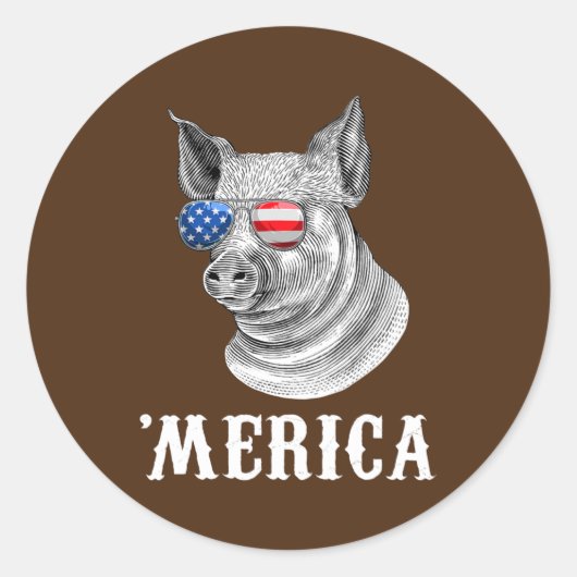 Pig Merica 4 juli Farmer American Flag USA Ronde Sticker (Voorkant)