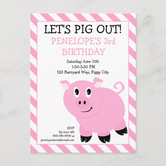 Pig out Birthday Party Postcard Invitation (Devant)
