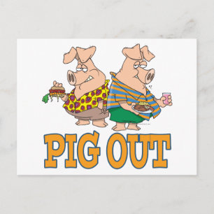 PIG OUT PIG FOOD CARTOON BRIEFKAART