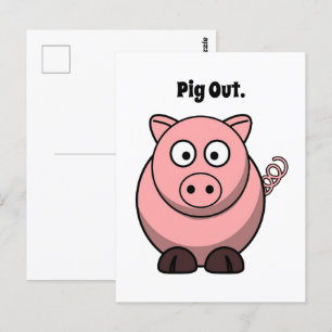 Pig Out Roze Piggy of Hog Barbeque Cartoon Briefkaart