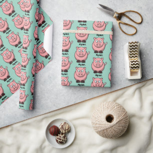 Pig Out Roze Varken Cartoon, Grappig BBQ Hog Desig Cadeaupapier