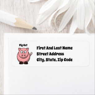 Pig Out Roze Varken Cartoon, Grappig BBQ Hog Desig Etiket