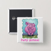 Pig Party Center Vierkante Button 5,1 Cm (Voorkant /achterkant)