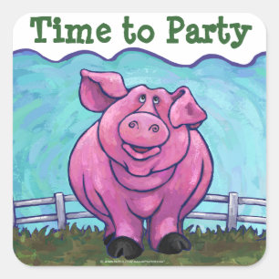 Pig Party Center Vierkante Sticker