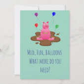 Pig Party Invitation – Mud Fun & Balloons (Devant)