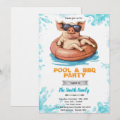 Pig Pool and bbq Party Invitation (Devant / Derrière)