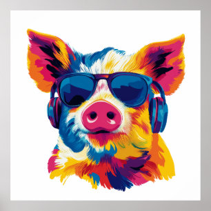 Pig Portrait Glasses Illustratie Aquarel Kunst Poster
