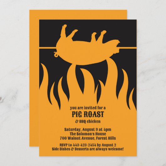 Pig Roast BBQ Flat Uitnodiging (Voorkant / Achterkant)