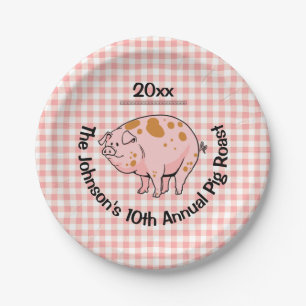Pig Roast BBQ Party reunion Weddenschap roze Papieren Bordje