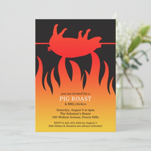 Pig Roast Flame BBQ Platte Uitnodiging (Staand voorkant)