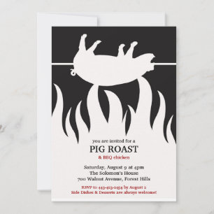 Pig Roast Flame BBQ Platte Uitnodiging
