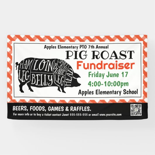 PIG ROAST Fundraiser PTO PTA Kerk Banner (Horizontaal)