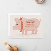Pig Roast Invitation Notitiekaartje (Voorkant / Achterkant in situ)