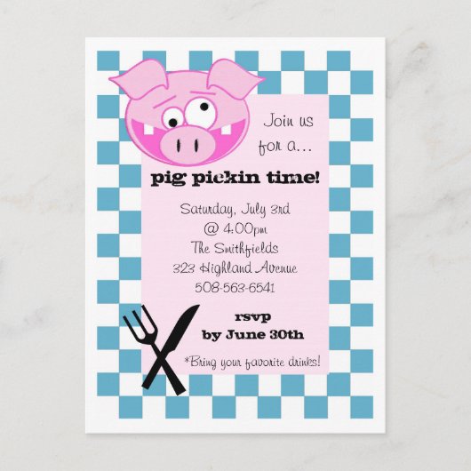 Pig Roast Invitation Uitnodiging Briefkaart (Voorkant)