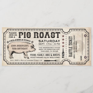 Pig Roast Ticket-uitnodigingen met Raffle Ticket v Kaart