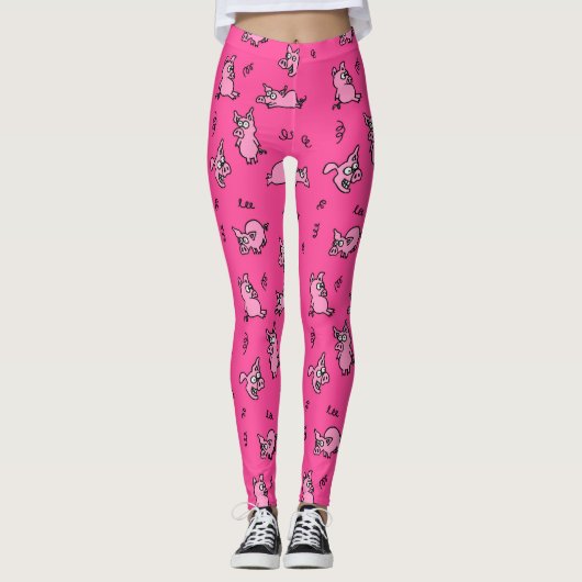 Pig rose Drôle Leggings de dessin (Devant)