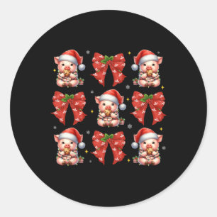 Pig Santa Christmas Coquette Bow Boerderij Animal Ronde Sticker