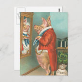 Pig Tying Zijne Cravat Briefkaart (Voorkant / Achterkant)