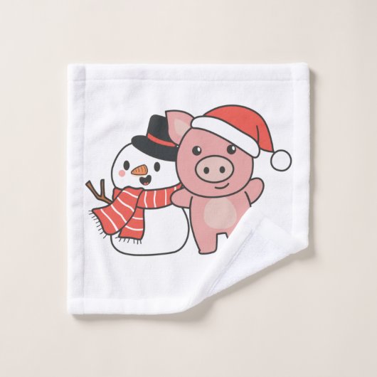 Pig With Snowman In Winter For Christmas (Gant de toilette)