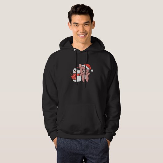 Pig With Snowman In Winter For Christmas Hoodie (Voorkant volledig)
