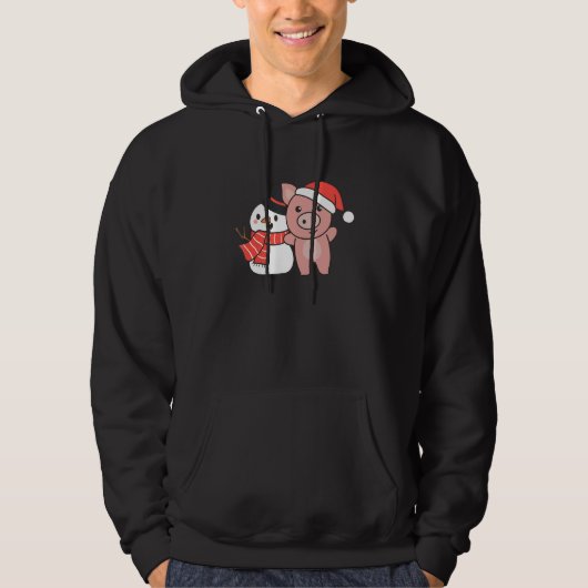 Pig With Snowman In Winter For Christmas Hoodie (Voorkant)
