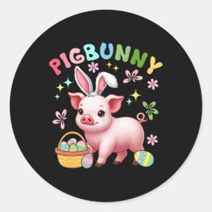 Pigbunny Schattige Pig Cosplay Bunny Hunting Eggs Ronde Sticker