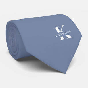 Pigeon Blue   Elegant monogram + naam   tweeslacht Stropdas