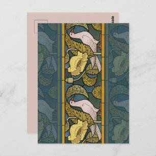 Pigeon Blue Yellow Fish Art Nouveau Briefkaart
