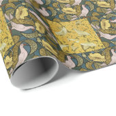 Pigeon Blue Yellow Fish Art Nouveau Cadeaupapier (Rol Hoek)