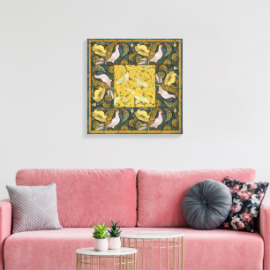 Pigeon Blue Yellow Fish Art Nouveau Canvas Afdruk