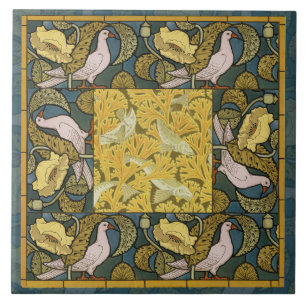 Pigeon Blue Yellow Fish Art Nouveau Tegeltje