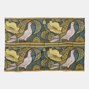 Pigeon Blue Yellow Fish Art Nouveau Theedoek
