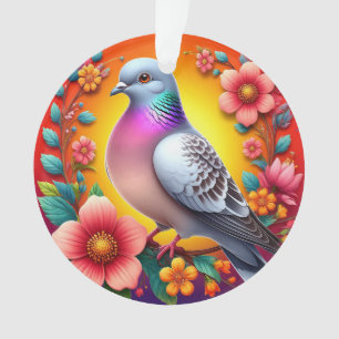 Pigeon coloré entouré de fleurs vibrantes