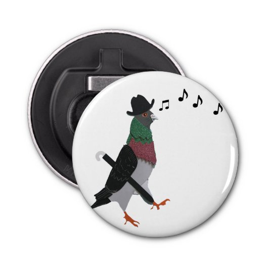 Pigeon Over Town Funny Button Flesopener (Voorkant)
