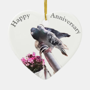 Pigeon pair en Flowers Keramisch Ornament