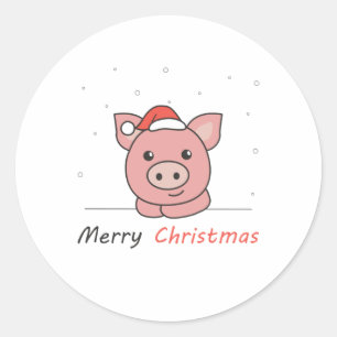 Piggen met kerstwintersneeuw ronde sticker