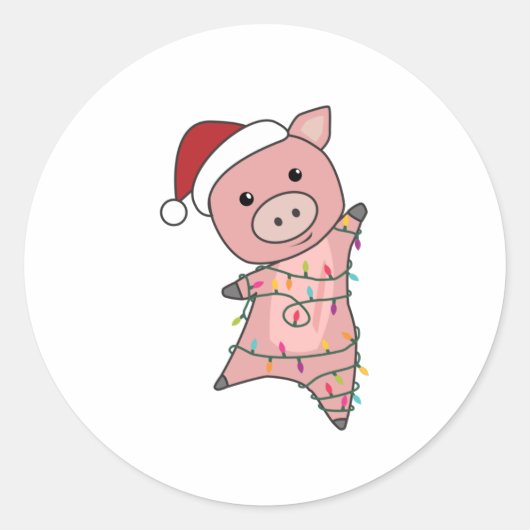 Piggen met kerstwintersneeuw ronde sticker (Voorkant)