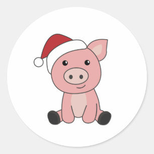 Piggen met kerstwintersneeuw ronde sticker