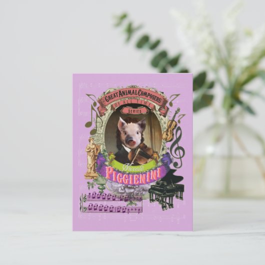 Piggienini Funny Pig Animal Composer Paganini Briefkaart (Staand voorkant)