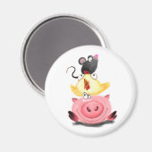 Piggy Chick en Mouse Friends Magnet Fun Magneet (Voorkant / Achterkant)