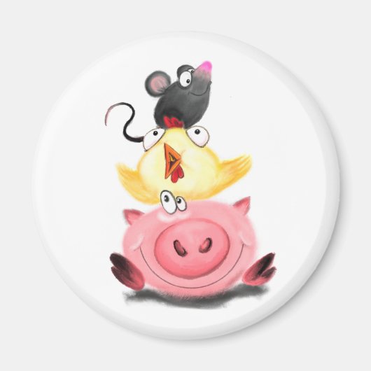 Piggy Chick en Mouse Friends Magnet Fun Magneet (Voorkant)
