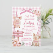 Piggy Girl Pink Farm Invitation Anniversaire (Debout devant)