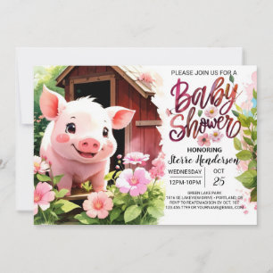 Piggy Pink Party Boho Baby shower Kaart