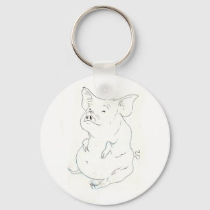Piggy Porker Fat Pig Button Sleutelhanger