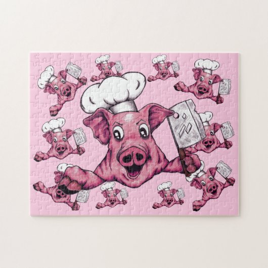 Piggy the Hamicidal Maniac Cartoon Pig Chef Art Legpuzzel (Horizontaal)