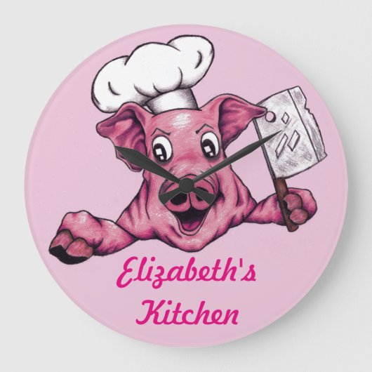 Piggy the Hamicidal Maniac Funny Chef Pig Art Grote Klok (Voorkant)