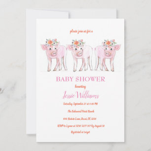 Piggy Triplets Baby shower Piglet Meisje Boerderij Kaart