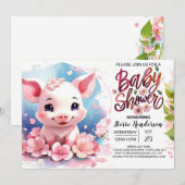 Piggy's Boho Farmyard Blooms Baby shower Kaart (Voorkant / Achterkant)