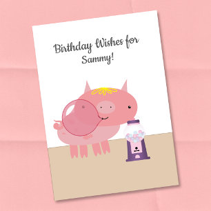 Piglet Bubble Gum Birthday Wishes Kaart